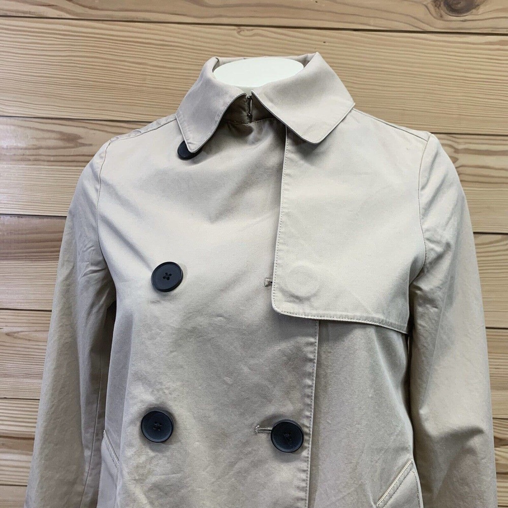 Everlane Swing Trench Coat XS Khaki Beige Jacket Short Body Cotton Preppy B9 - Picture 2 of 10
